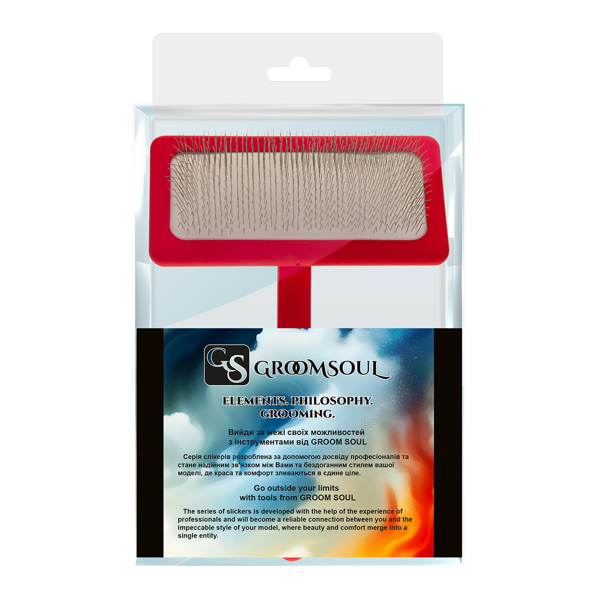 Щетка-пуходерка для животных со щетиной средней длины Groom Soul Natural Series Soft Pins Red